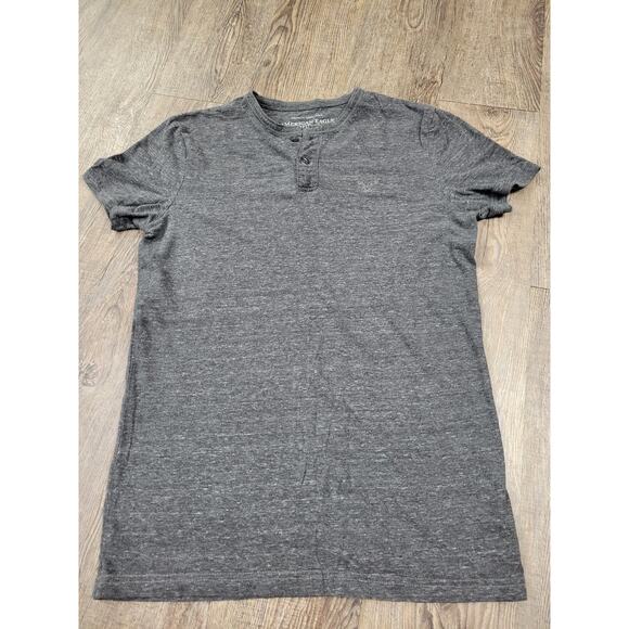 American Eagle Gray Heathered 2 Button Short Sleeve Athletic Fit Shirt Small - Picture 1 of 4